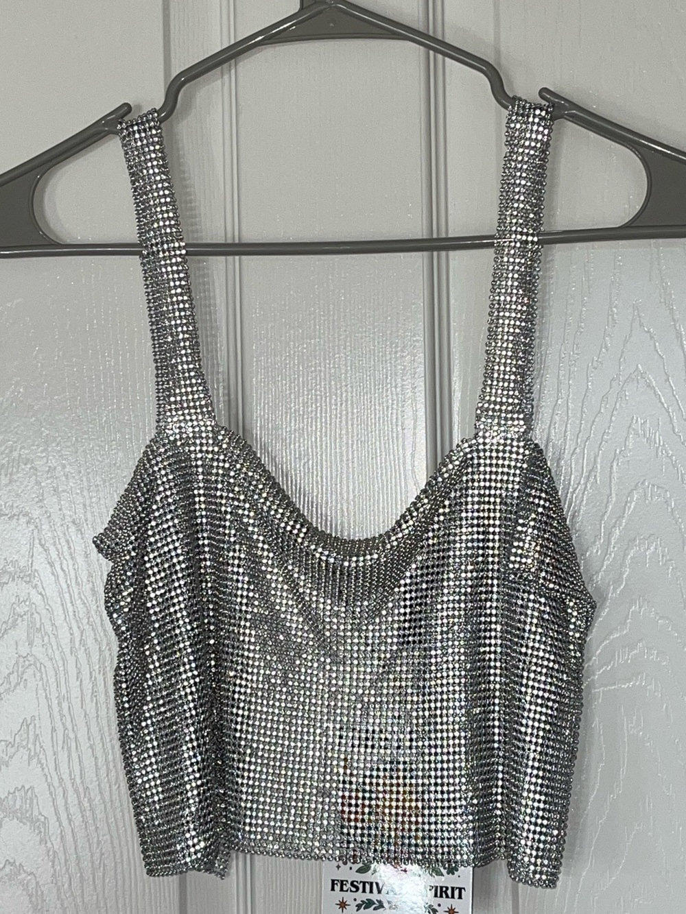 NWT Forever 21 silver rhinestone backless cropped top size xs